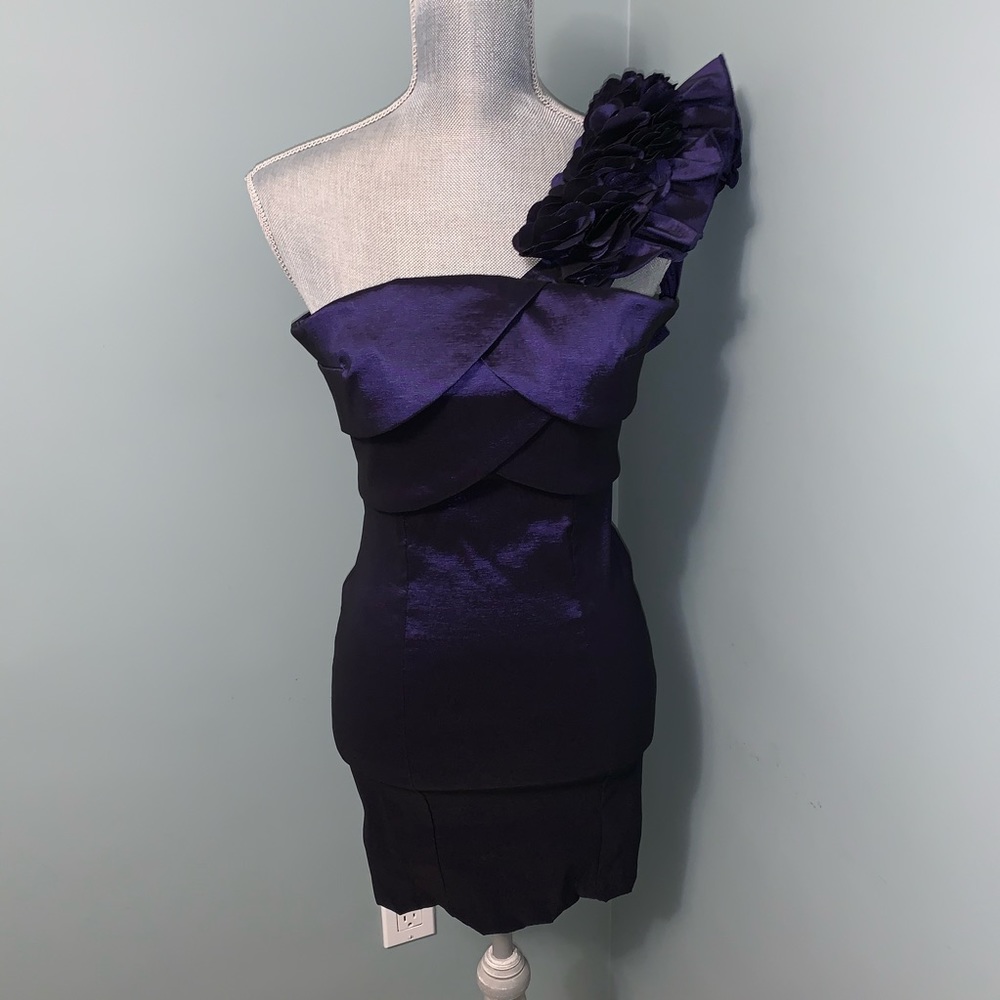SNAP one shoulder purple bodycon mini dress wedding guest size 5 cocktail